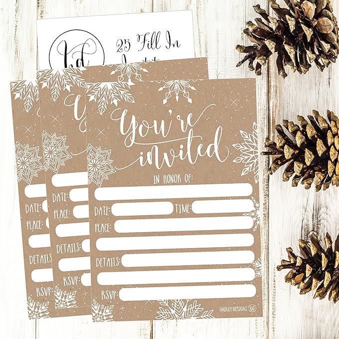 Hadley Designs 25 Christmas Party Invitations – Premium Holiday Invitation Cards for Kids and Adults, Christmas Party Invites for Winter Events, Gatherings & Holiday Open Houses (Rustic)