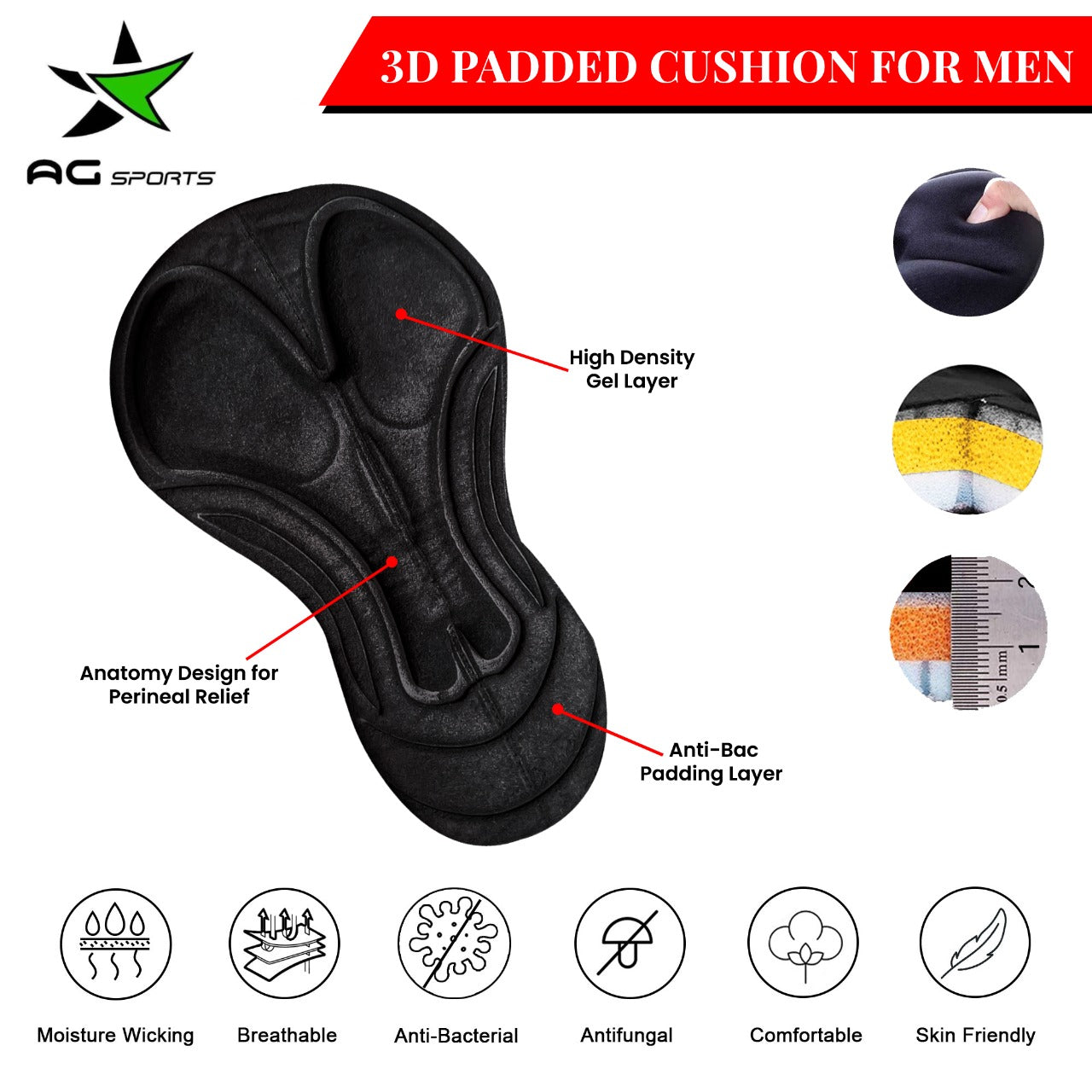 AG Sports Mens Cycling Shorts MTB Bicycle 3D Padded Compression Bike Pant