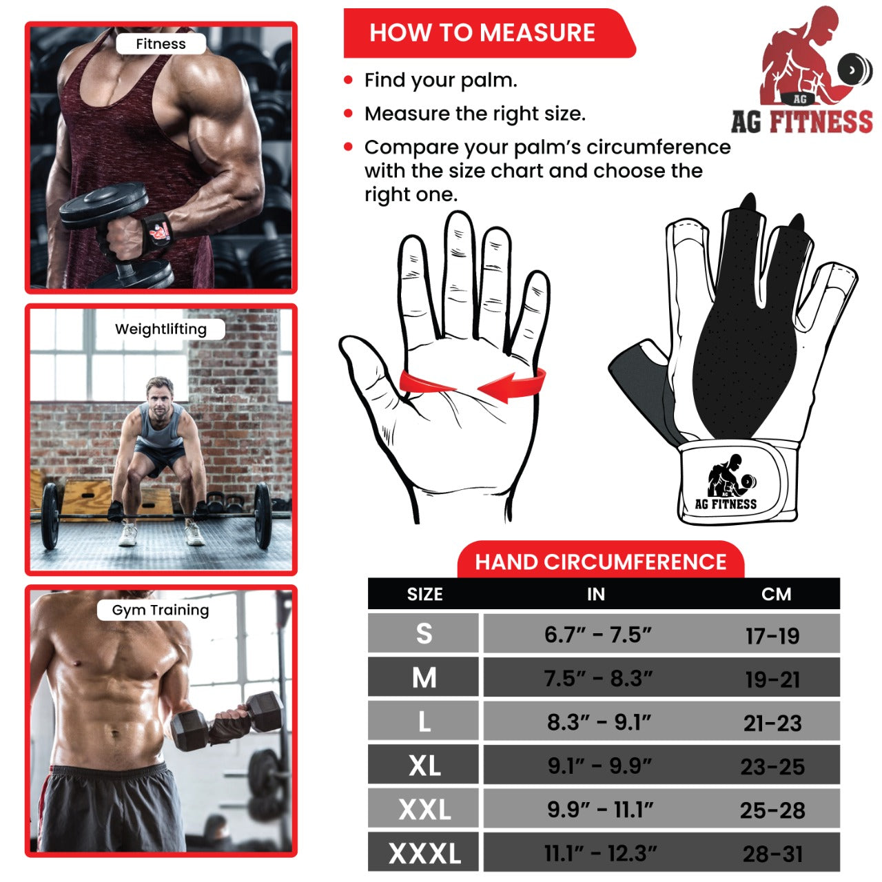 AG Fitness Real Leather Weight Lifting Gloves Gym Training Body Building Gloves S-XXL