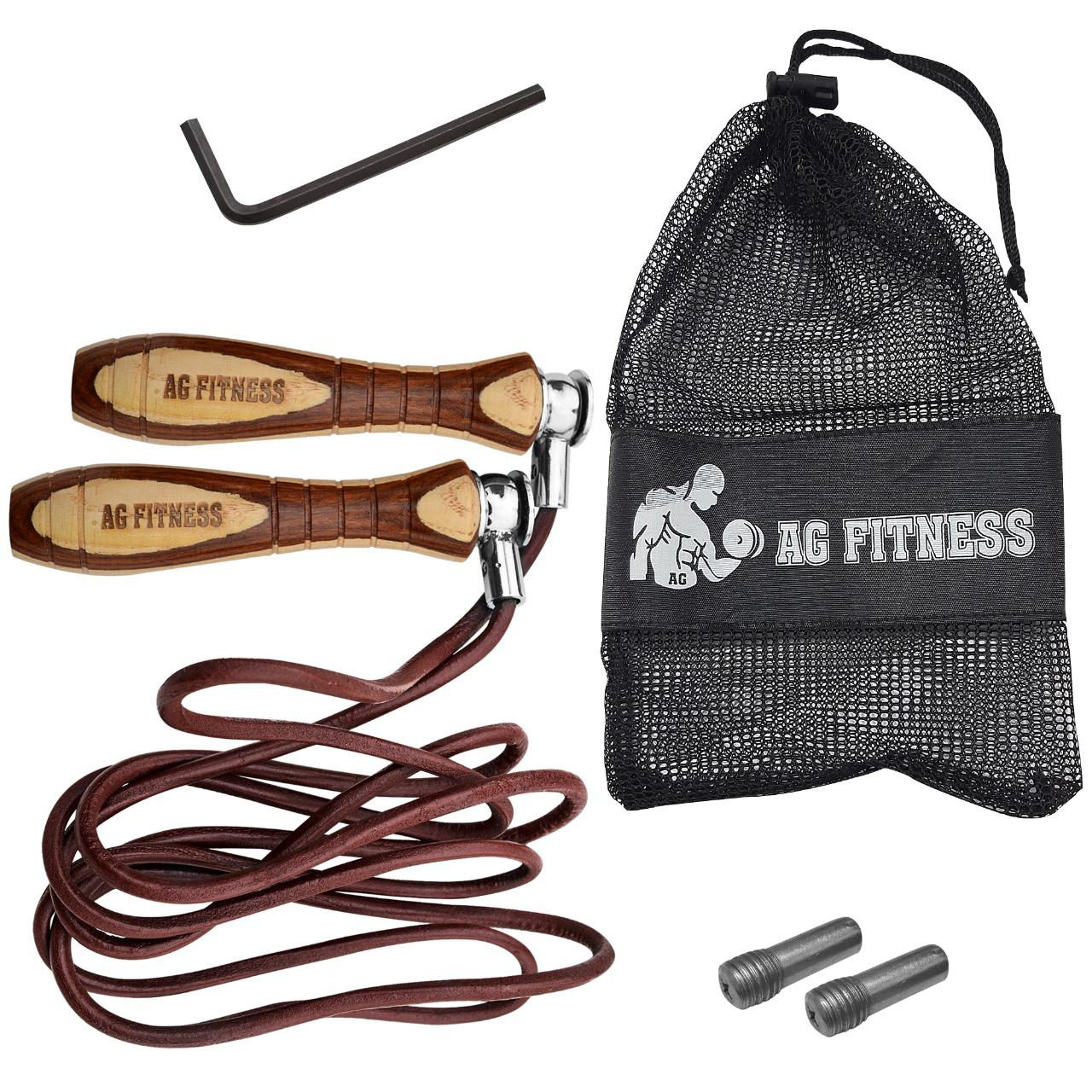 AG Fitness Adjustable Leather Skipping Rope